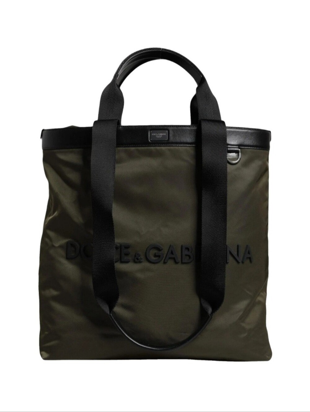 NEW w/tags Dolce & Gabbana Olive Green Nylon Tote with Black Leather Straps